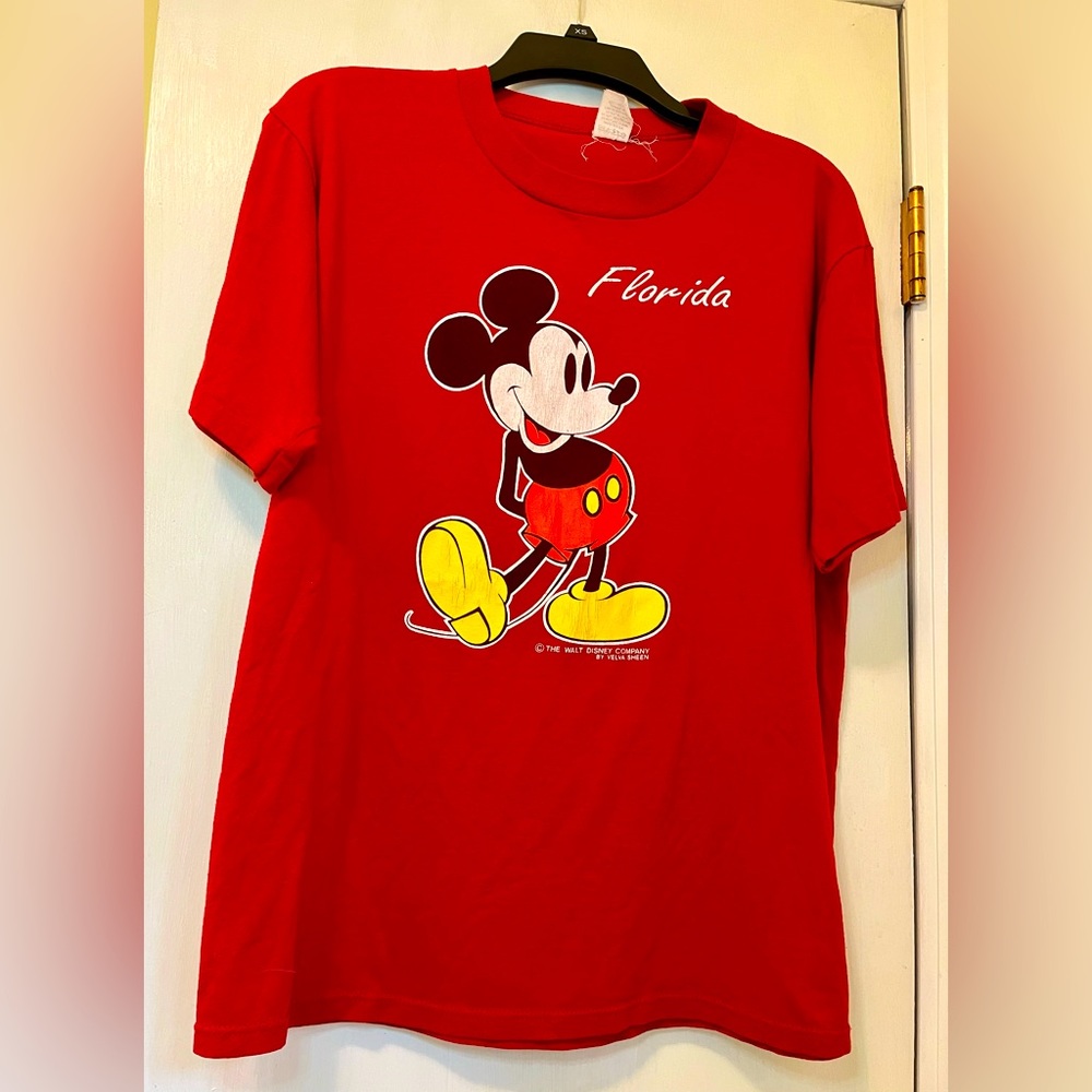 Vintage Disney Mickey Mouse Florida Single Stitch Short Sleeve 80s Red size XL